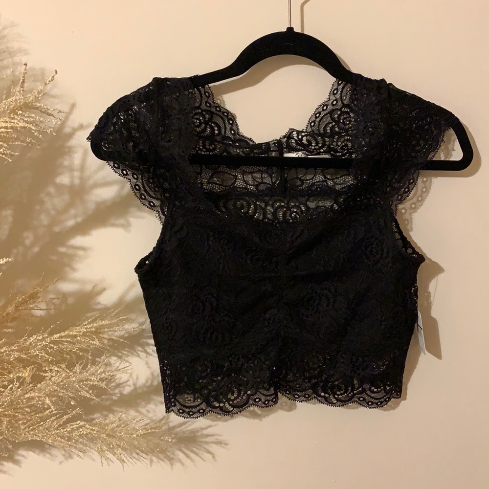 Free People Black Lace Crop Top L